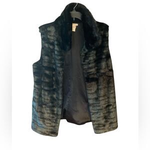 Albert Makali Sz L Elegant Black Green Tint Faux Funky Fun Fur Sleeveless Vest